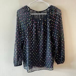 J. Crew Womens Popover Blouse Small Rainbow Clip Dot Chiffon Sheer Fairy Whimsy